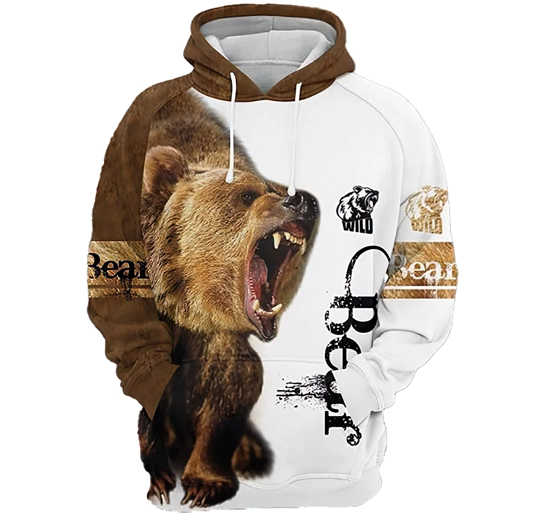 Hunting Brown Bear Man And Woman - 3D Printed Pullover Hoodie