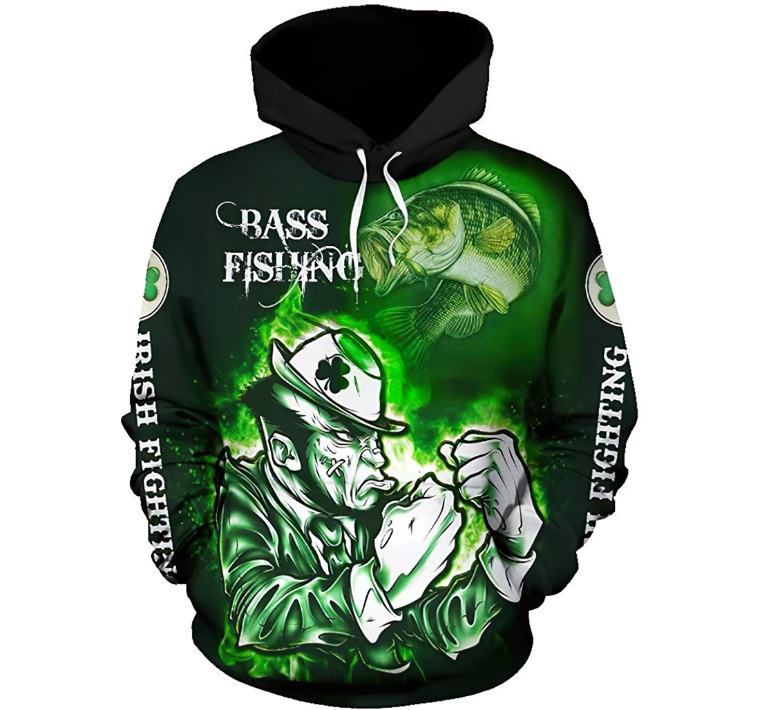 Irish Leprechaun Bass Fishing Man And Woman - 3D Printed Pullover Hoodie