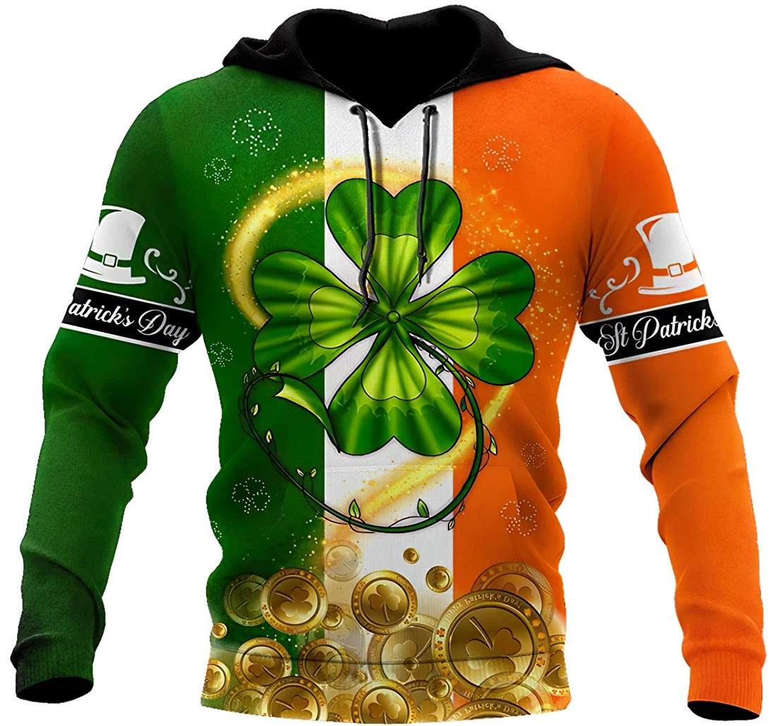 Irish St.patrick Day Shamrock And Gold Coin Man And Woman - 3D Printed Pullover Hoodie