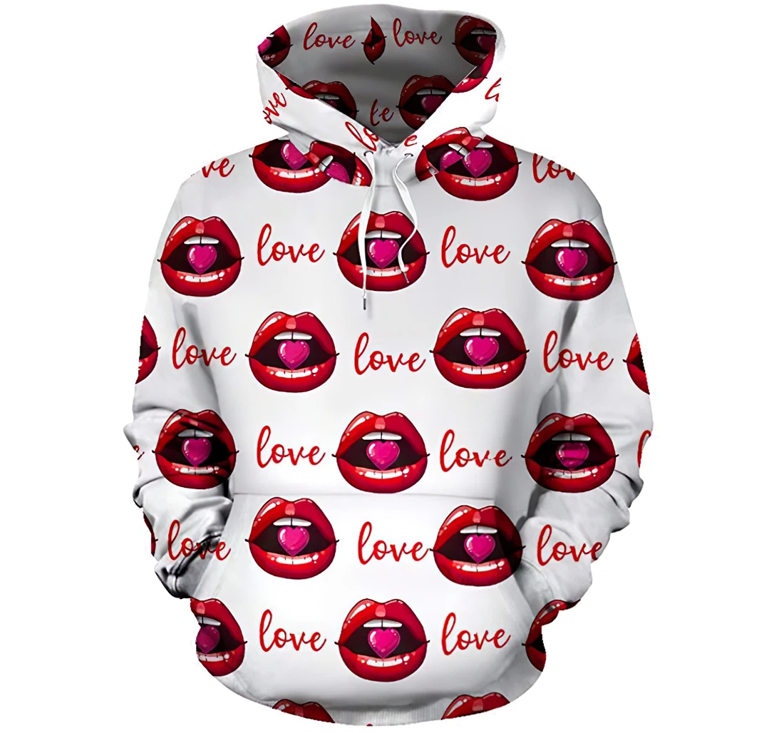 Valentine Love Mouth Man And Woman - 3D Printed Pullover Hoodie