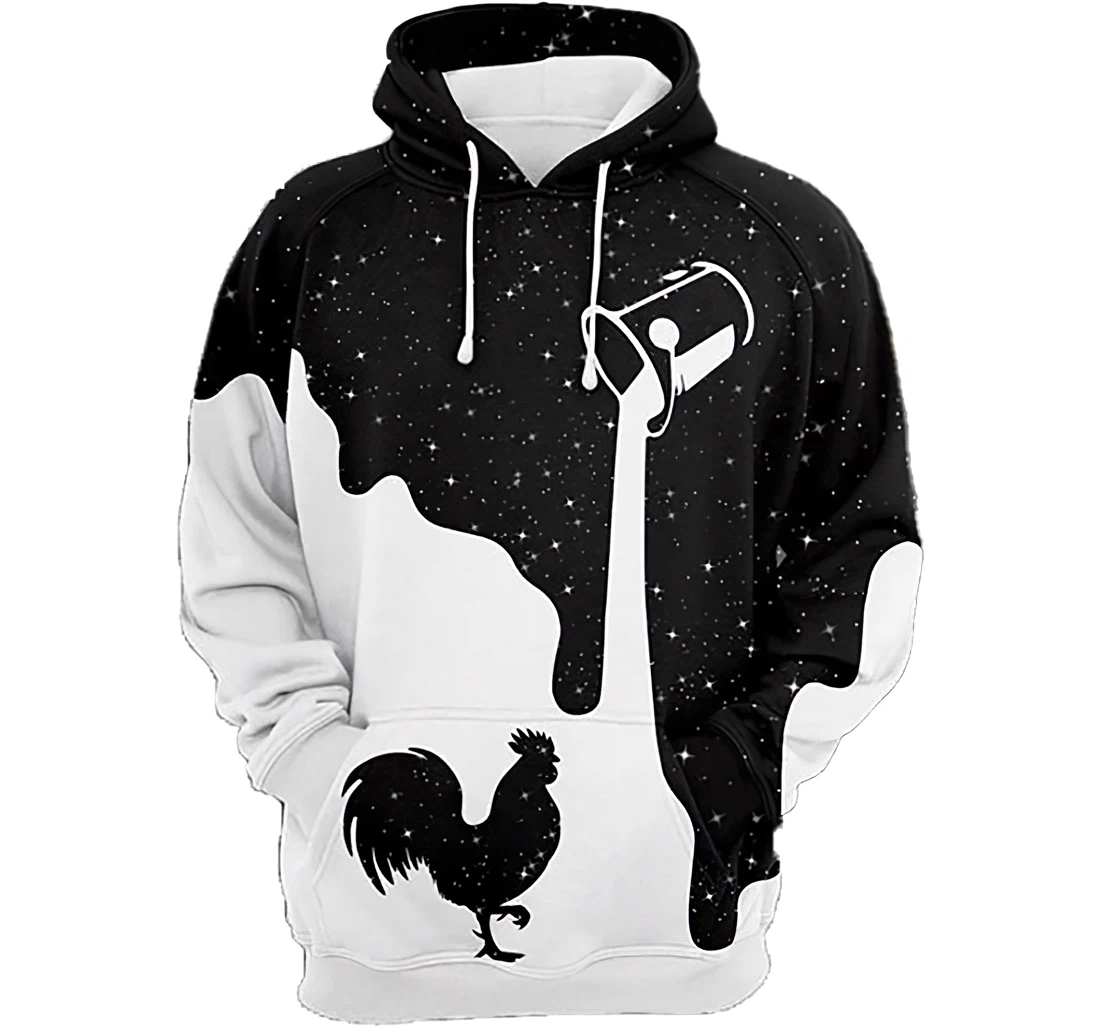 Rooster Pouring Paint Galaxy Man And Woman - 3D Printed Pullover Hoodie