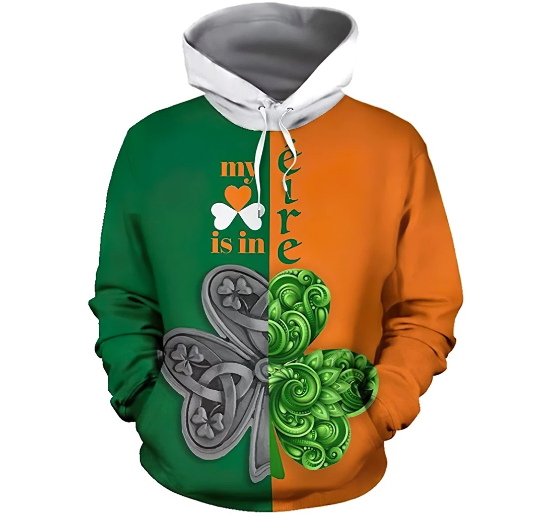 Irish St.patrick Day Shamrock Celtic Cross My Heart Is In Man And Woman - 3D Printed Pullover Hoodie