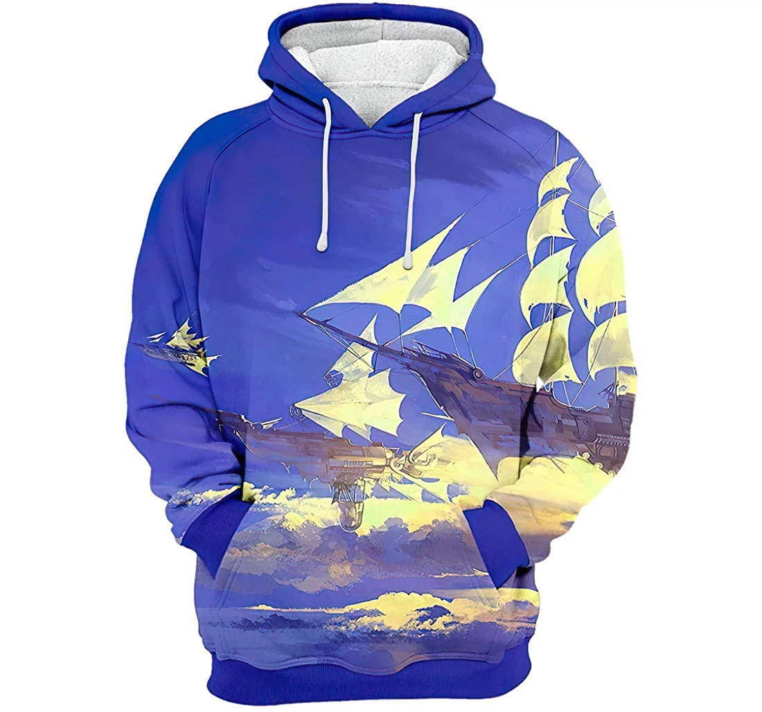 Rush Gold Flying Ship Man And Woman - 3D Printed Pullover Hoodie