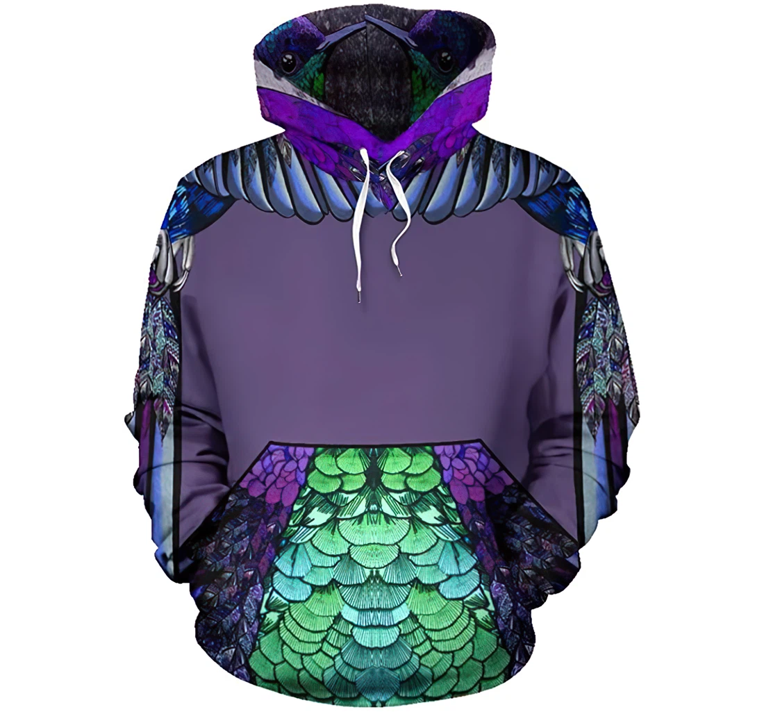 Hummingbird Feather Pattern Man And Woman - 3D Printed Pullover Hoodie