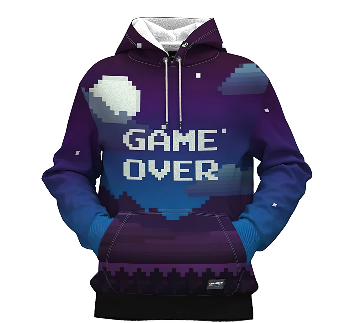 Pixel Game Over Man And Woman - 3D Printed Pullover Hoodie