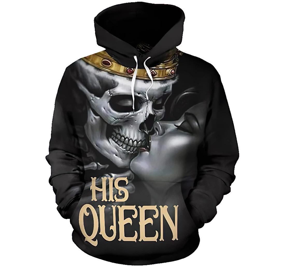 Valentine His Queen Couple Skull Man And Woman - 3D Printed Pullover Hoodie