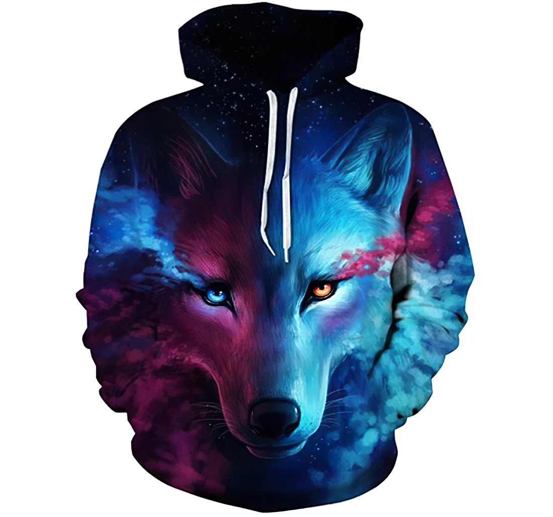 Galaxy Wolf Man And Woman - 3D Printed Pullover Hoodie