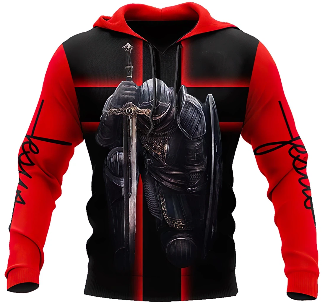 Christian Jesus Catholic Knight And Red Man And Woman - 3D Printed Pullover Hoodie