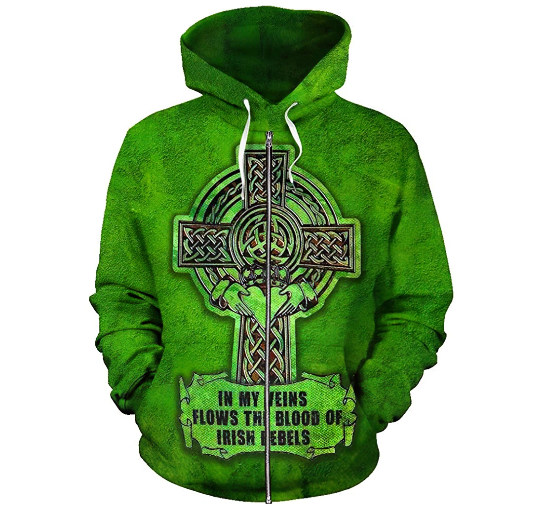 Irish Celtic Cross Green Man And Woman - 3D Printed Pullover Hoodie