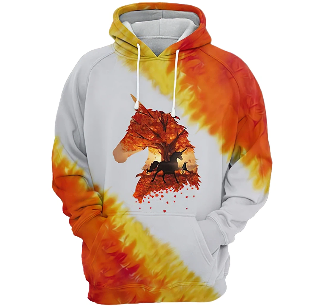 Unicorn Autumn Leaf Man And Woman - 3D Printed Pullover Hoodie