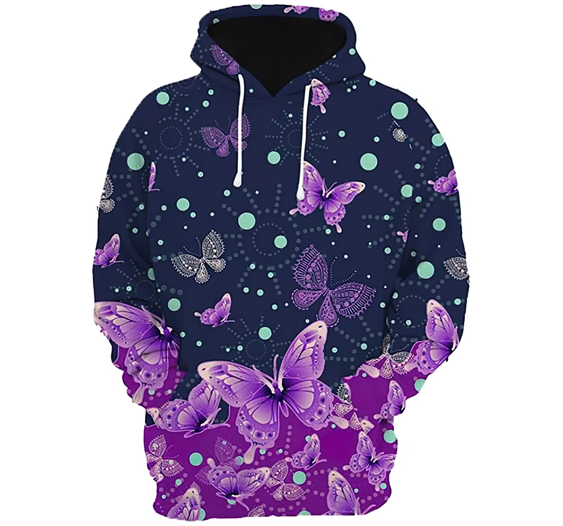 Butterfly Purple Garden Man And Woman - 3D Printed Pullover Hoodie