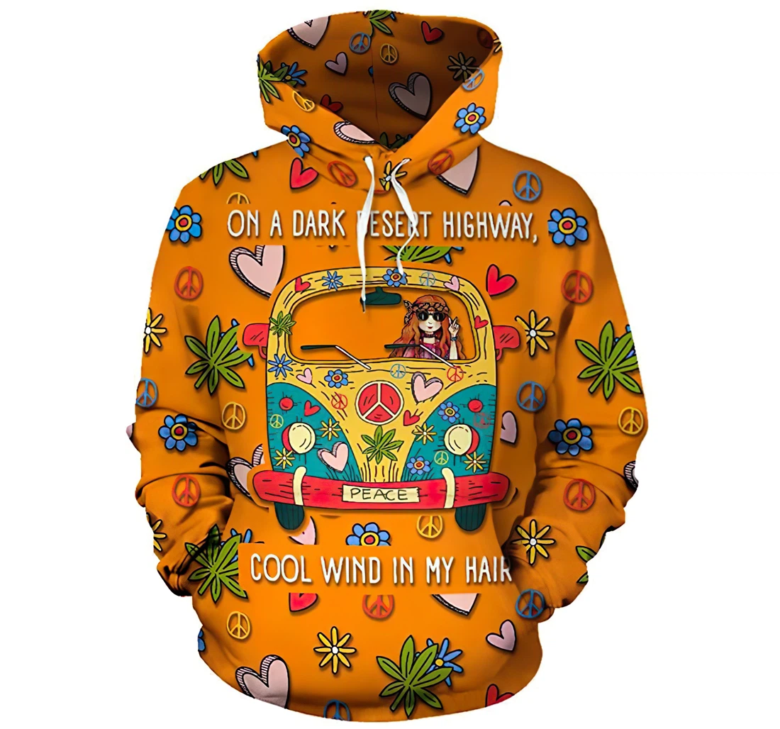 Camping On A Dark Desert Highway Hippie Orange Man And Woman - 3D Printed Pullover Hoodie