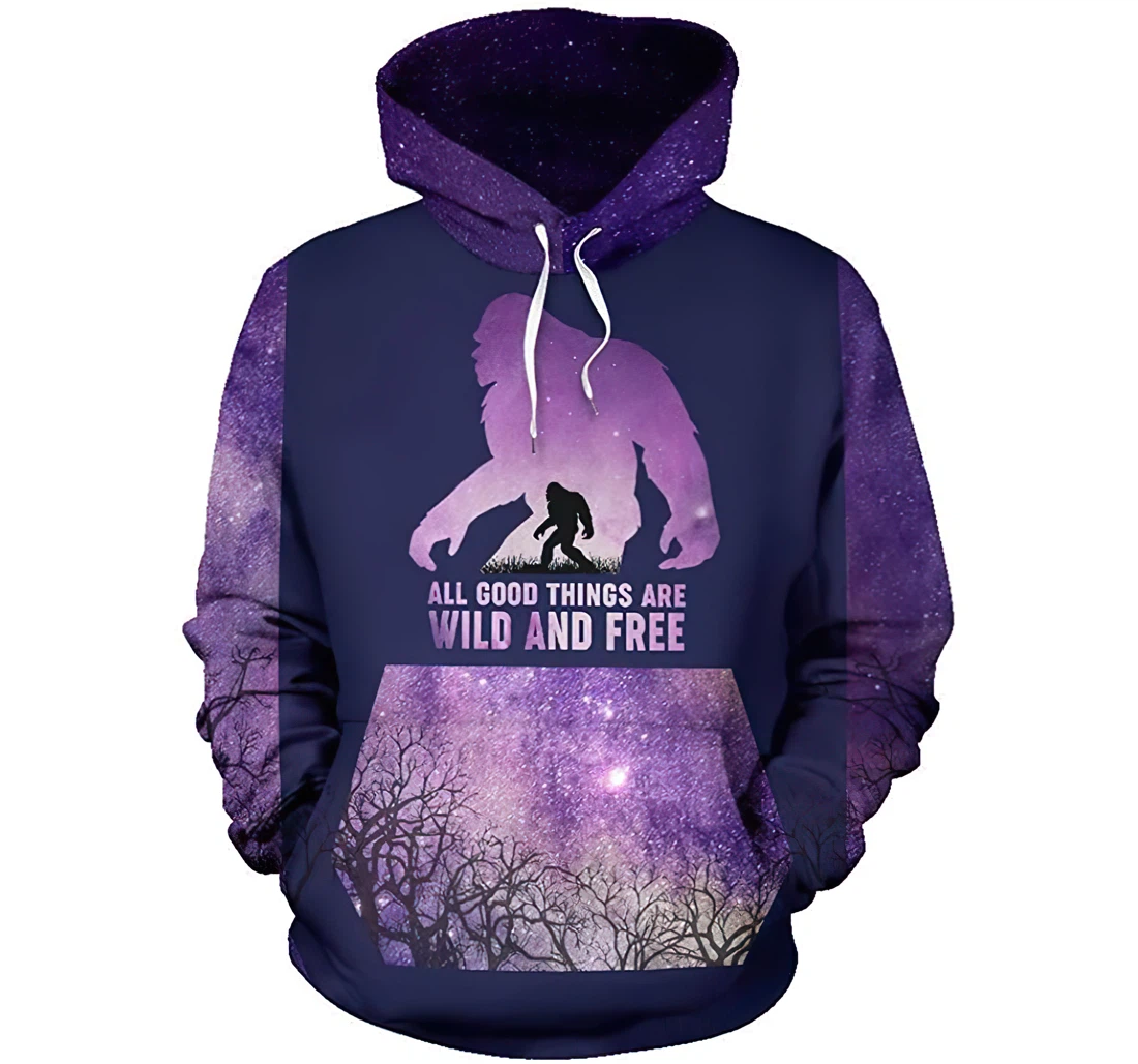 Camping All Good Things Are Wild And Free Bigfoot Man And Woman - 3D Printed Pullover Hoodie