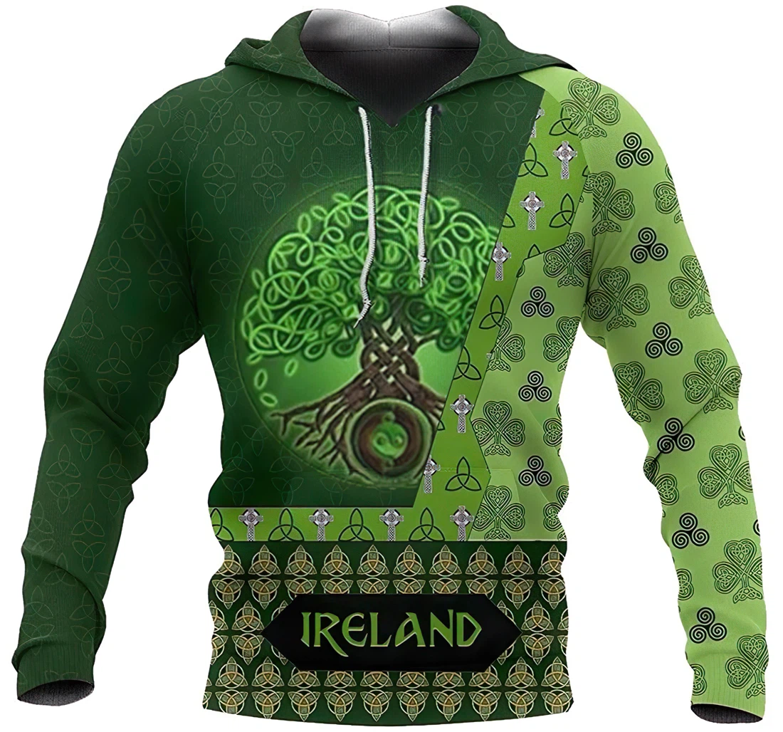 Irish St.patrick Day Shamrock Celtic Cross Green Ireland Man And Woman - 3D Printed Pullover Hoodie