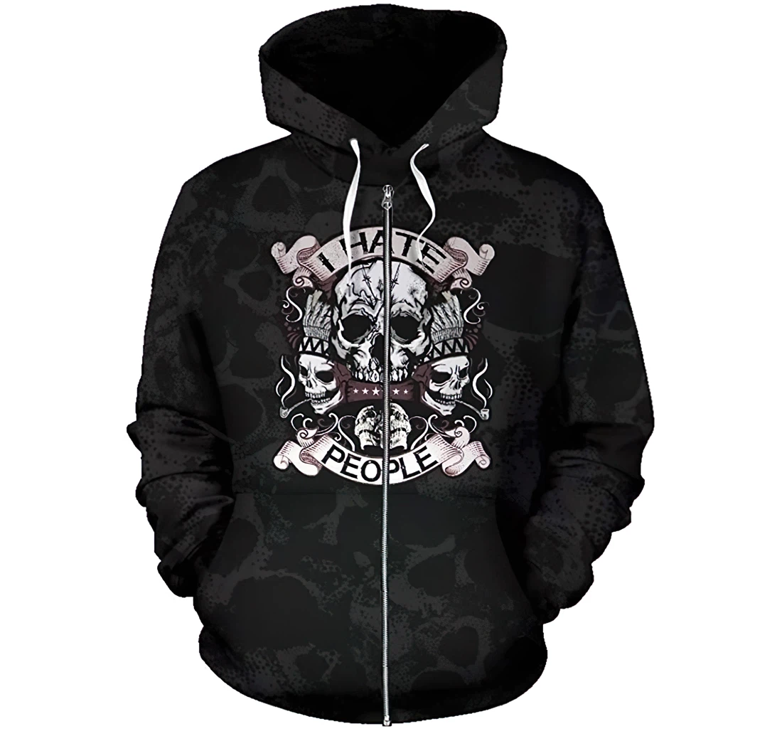 I Hate People Skull Man And Woman - 3D Printed Pullover Hoodie