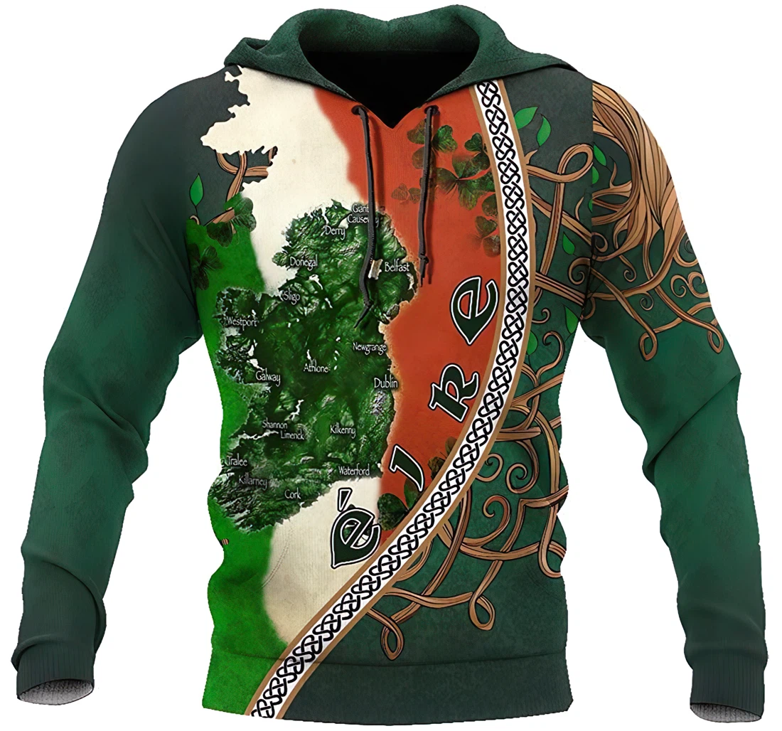 Irish St.patrick Day Shamrock Celtic Cross Irish Map Man And Woman - 3D Printed Pullover Hoodie