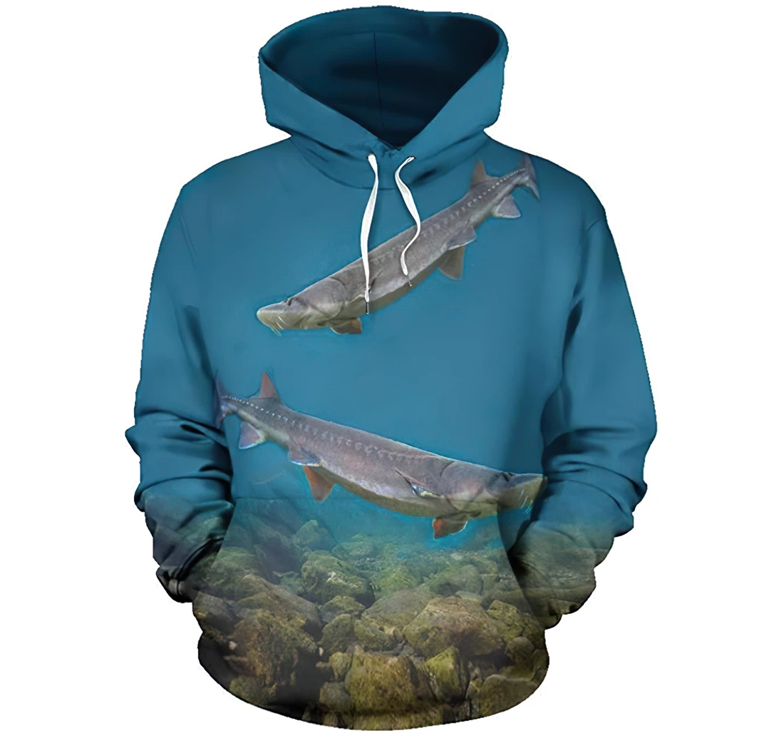 Fishing Ocean Sturgeon Man And Woman - 3D Printed Pullover Hoodie