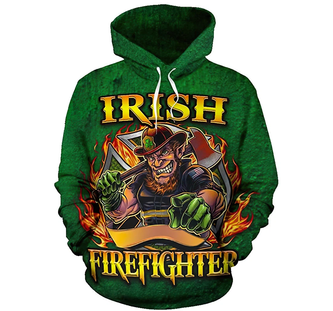 Irishman Firefighter Leprechaun With Axe Man And Woman - 3D Printed Pullover Hoodie