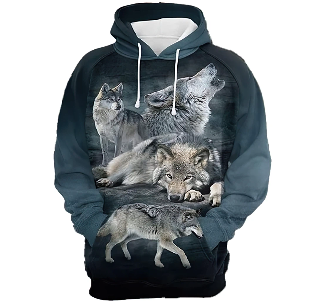 Beautiful Family Wolf Man And Woman - 3D Printed Pullover Hoodie