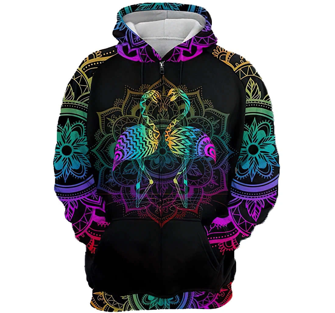 Flamingo Mandala Colorful Man And Woman - 3D Printed Pullover Hoodie