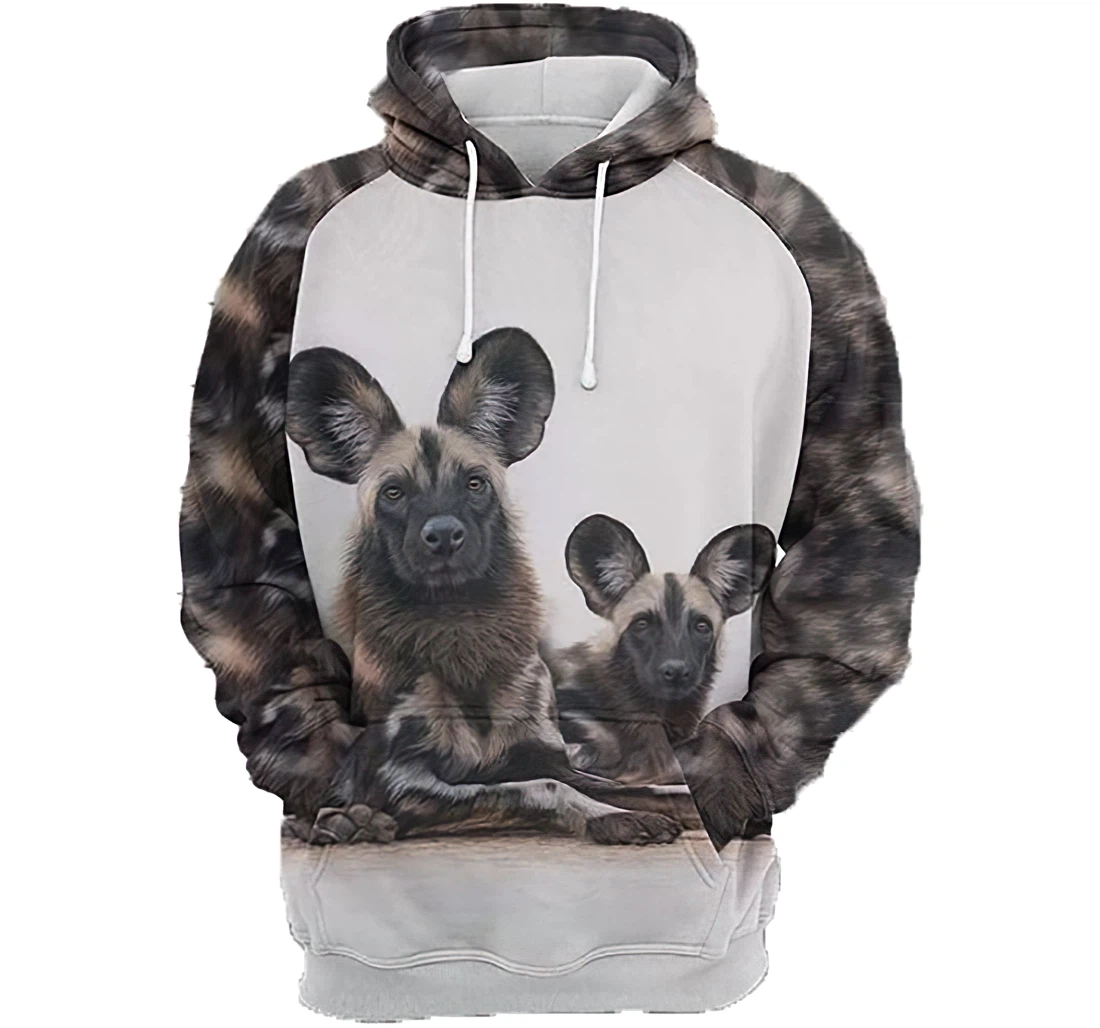 African Wild Dog Family Man And Woman - 3D Printed Pullover Hoodie