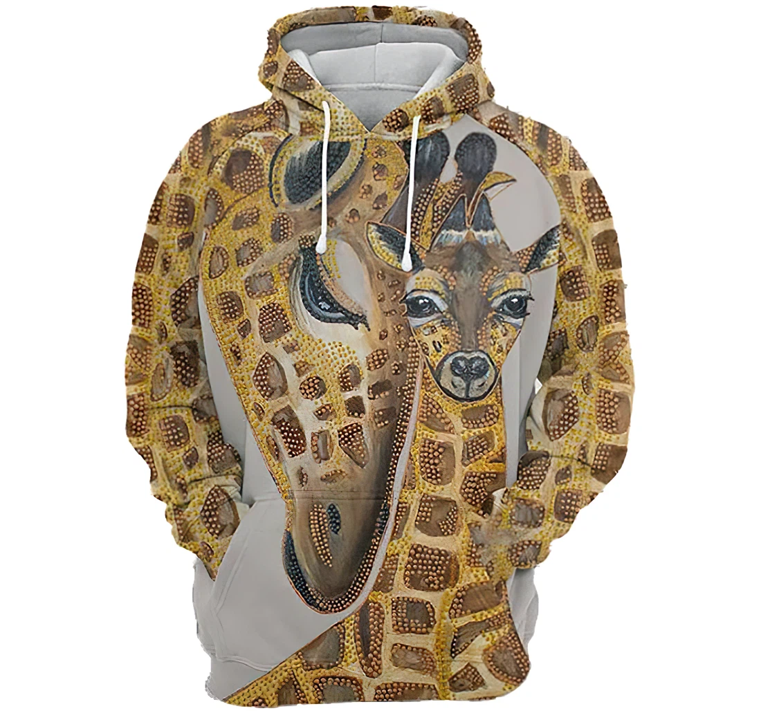 Giraffe Family Man And Woman - 3D Printed Pullover Hoodie