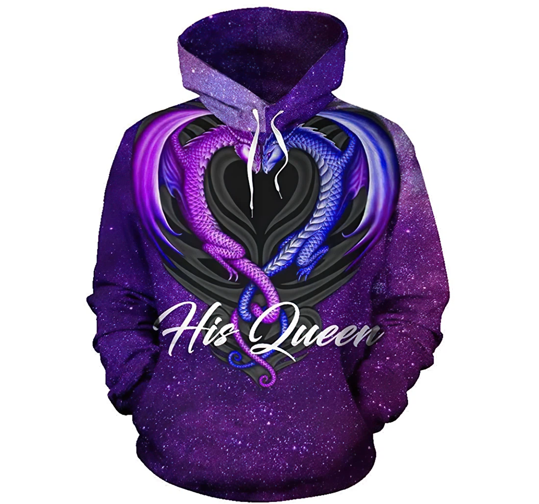 Valentine His Queen Dragon Purple Man And Woman - 3D Printed Pullover Hoodie