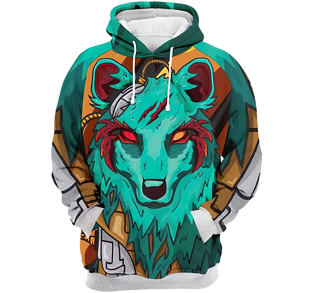 The Green Elite Wolf Man And Woman - 3D Printed Pullover Hoodie