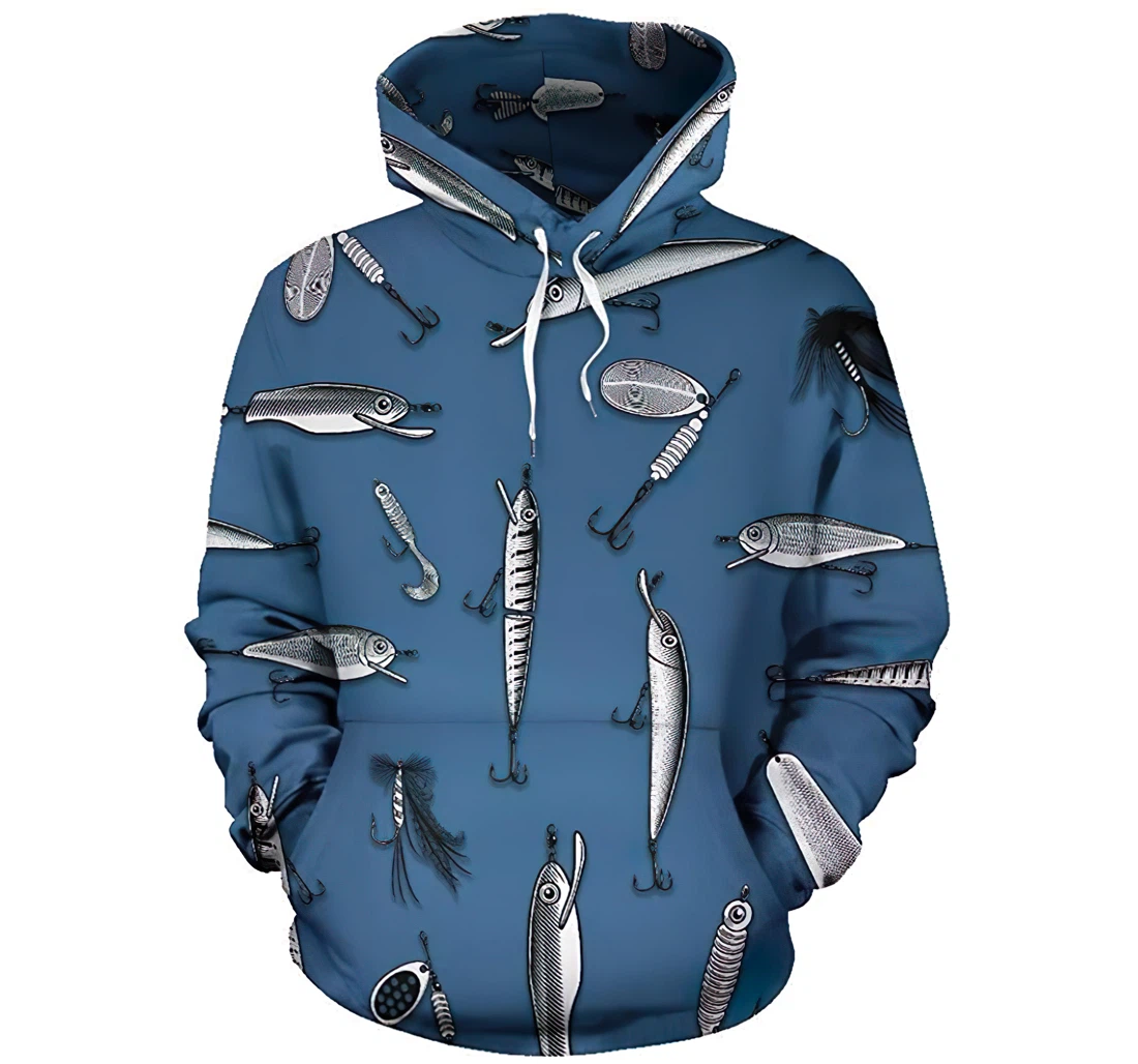 Fishing Bait Blue Man And Woman - 3D Printed Pullover Hoodie