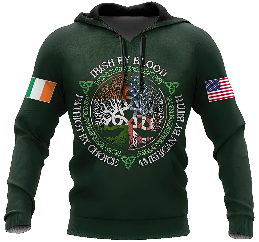 Irish St.patrick Tree Of Life American Flag Irish Flag Man And Woman - 3D Printed Pullover Hoodie