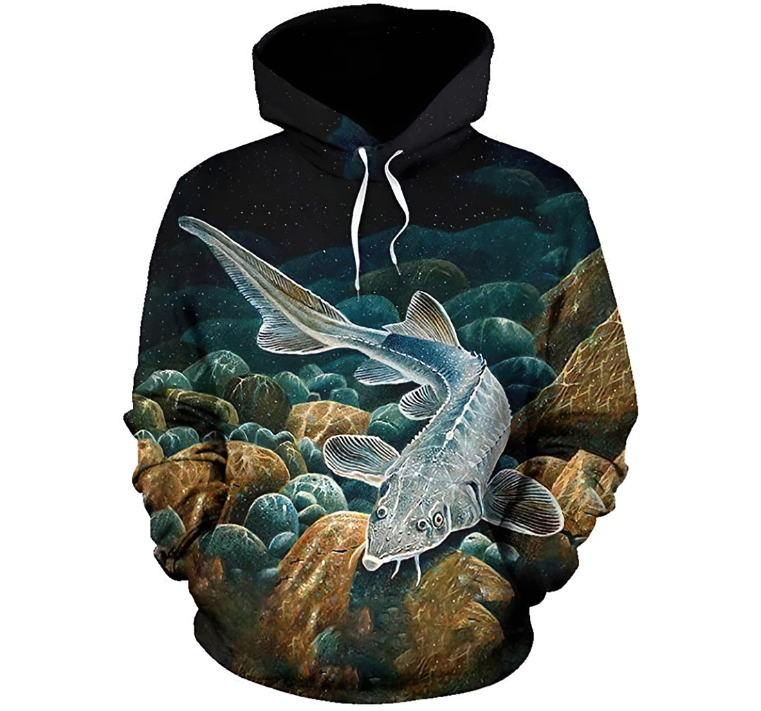 Fishing Sterlet Man And Woman - 3D Printed Pullover Hoodie