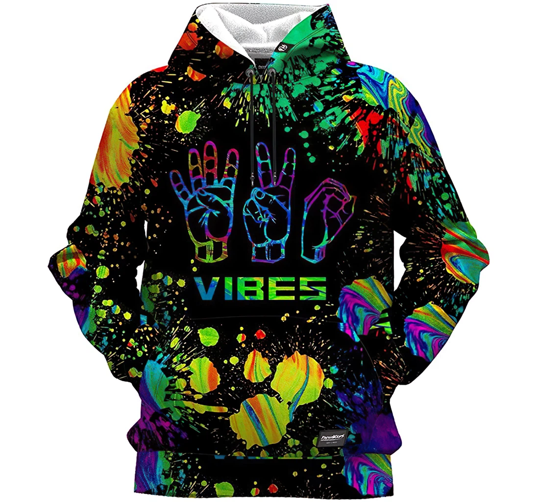 Vibes Colorful Man And Woman - 3D Printed Pullover Hoodie