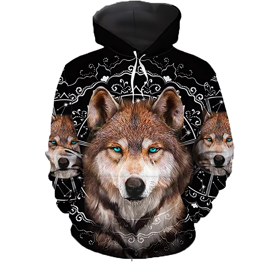 Awesome Wolf Mandala Pattern Man And Woman - 3D Printed Pullover Hoodie