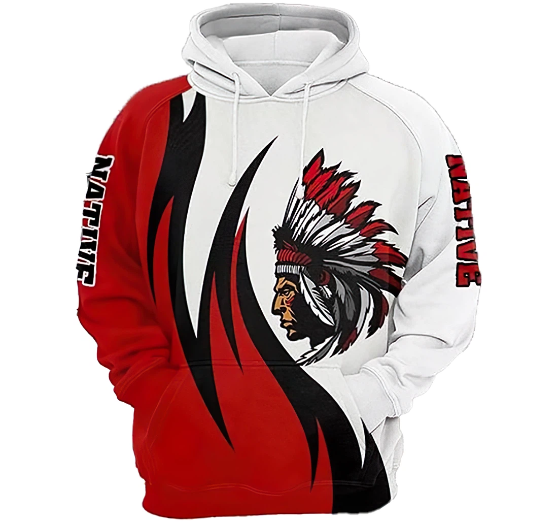 Native American Red And White Man And Woman - 3D Printed Pullover Hoodie