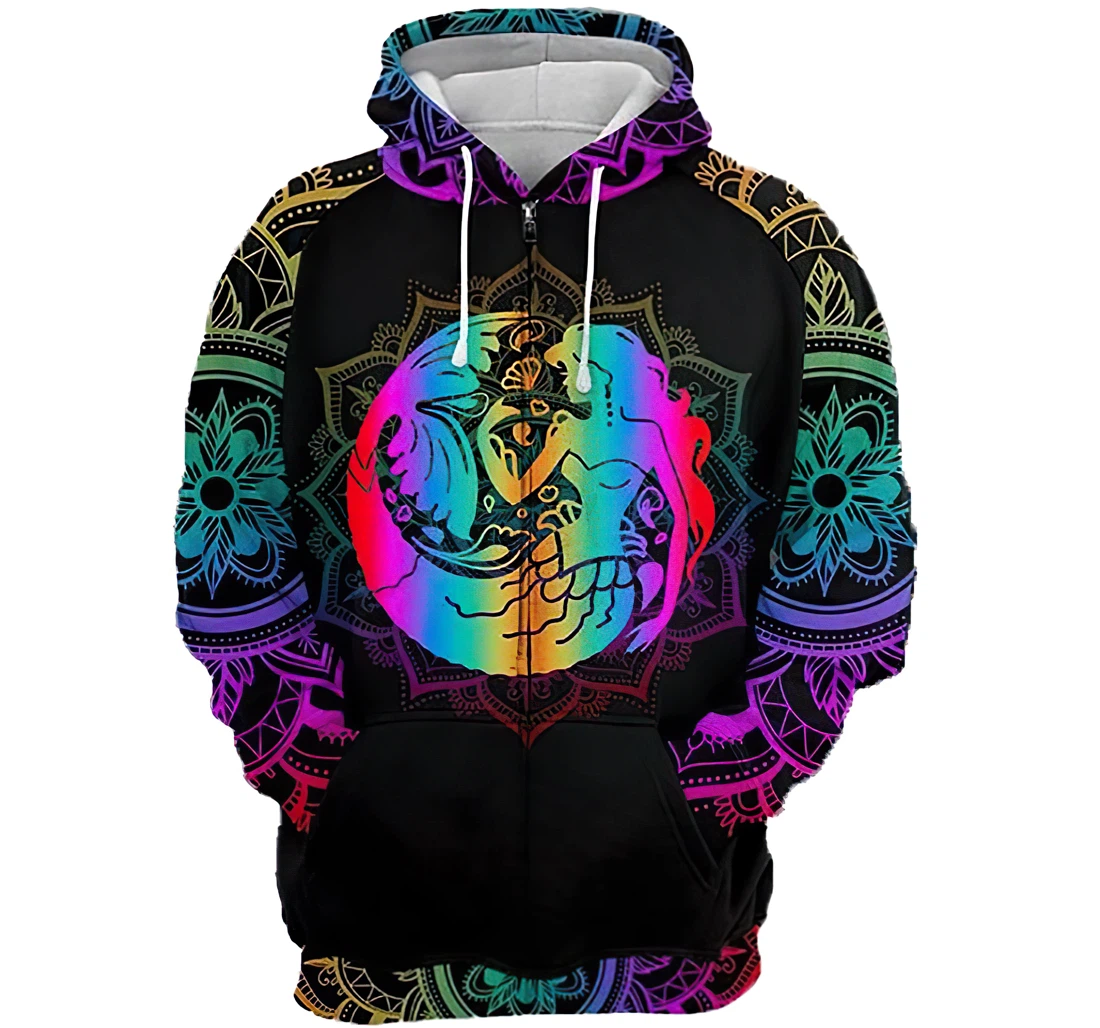 Mermand Mandala Colorful Man And Woman - 3D Printed Pullover Hoodie