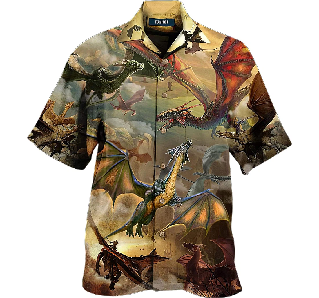 Personalized Flying High Dragons Hawaiin Cotton Summer Vacation Hawaiian Shirt, Button Up Aloha Shirt For Men, Women
