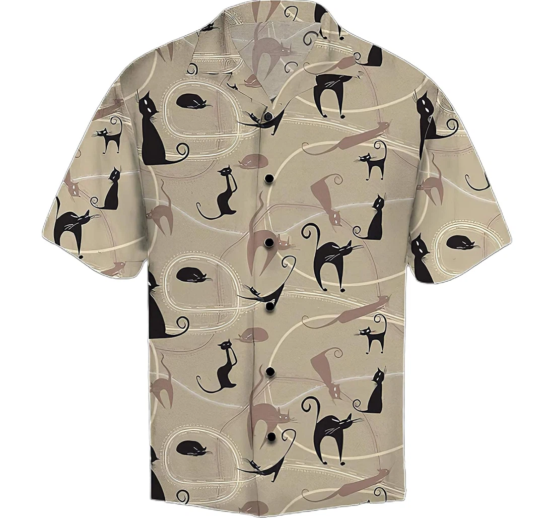 Personalized Amazing Black Cat Hawaiin Cotton Summer Vacation Hawaiian Shirt, Button Up Aloha Shirt For Men, Women
