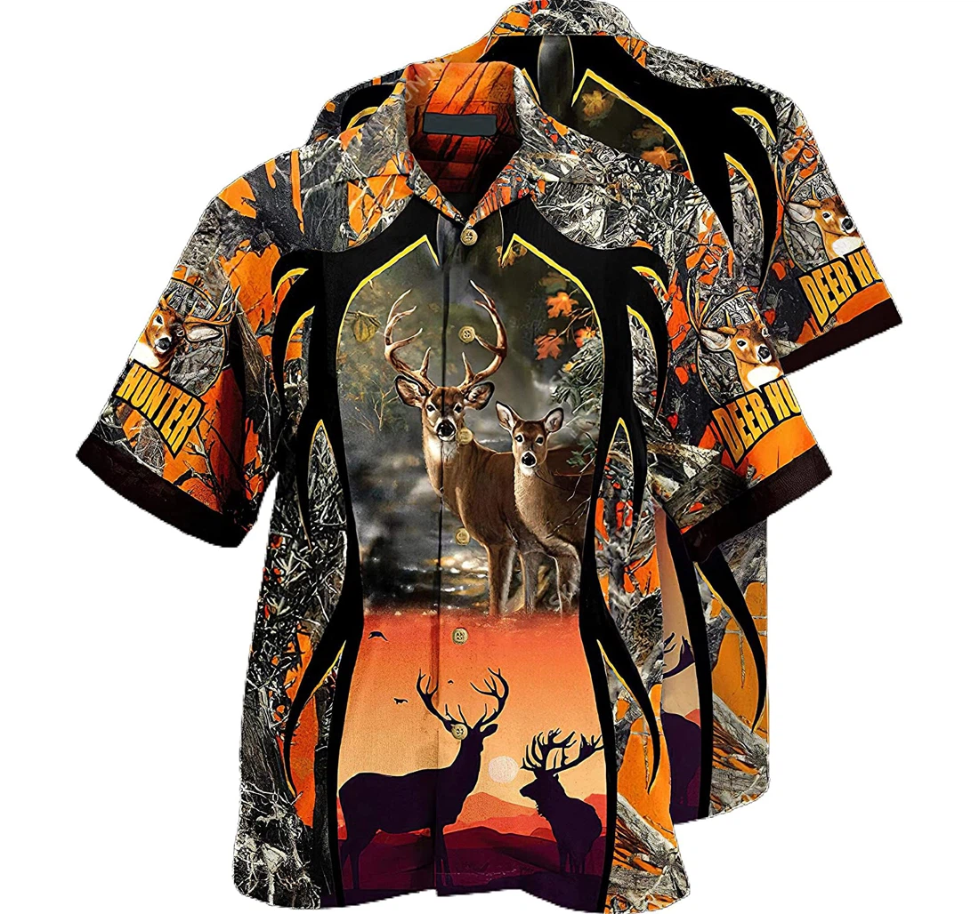 Personalized Deer Hunting Camo S Hawaiin Cotton Summer Vacation Hawaiian Shirt, Button Up Aloha Shirt For Men, Women