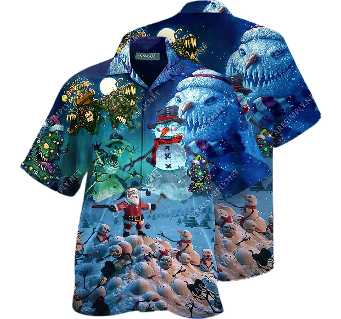 Personalized Scary Snowman Christmas Hawaiin Cotton Summer Vacation Hawaiian Shirt, Button Up Aloha Shirt For Men, Women