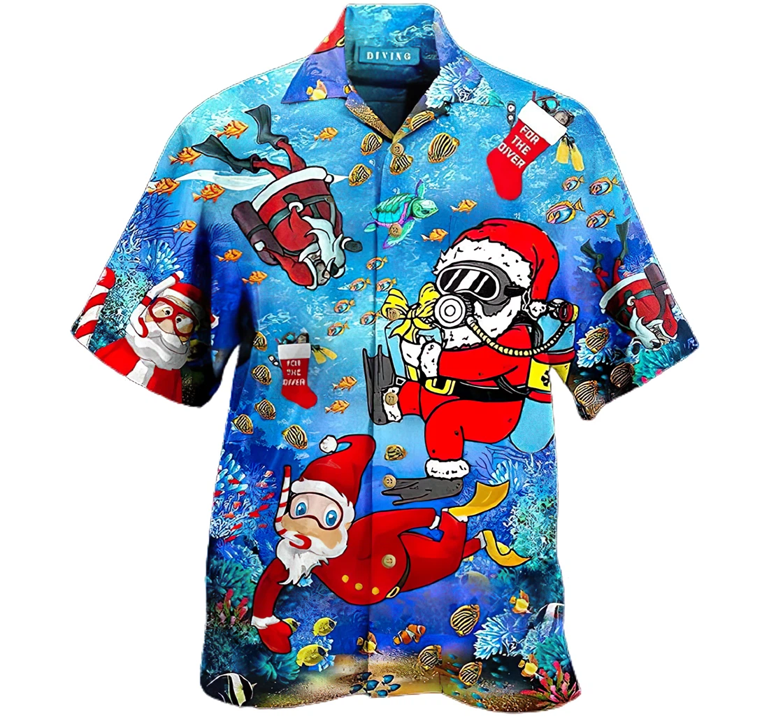 Personalized Santa Claus Dives Hawaiin Cotton Summer Vacation Hawaiian Shirt, Button Up Aloha Shirt For Men, Women