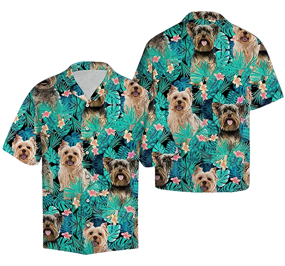 Personalized Yorkshire Terrier Hawaiin Cotton Pocket Summer Holiday Vacation Hawaiian Shirt, Button Up Aloha Shirt For Men, Women