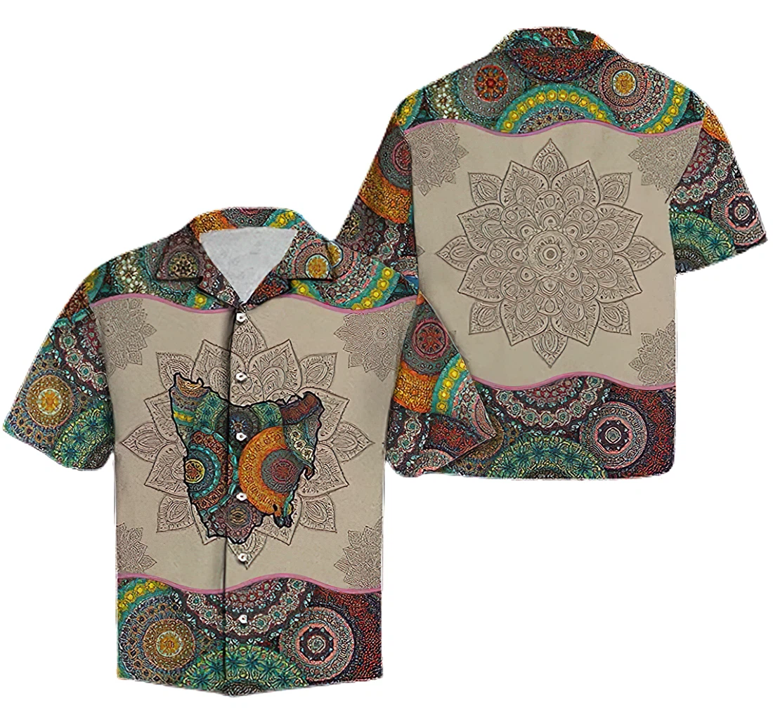 Personalized Awesome Tasmania Mandala Hawaiin Cotton Pocket Summer Holiday Vacation Hawaiian Shirt, Button Up Aloha Shirt For Men, Women