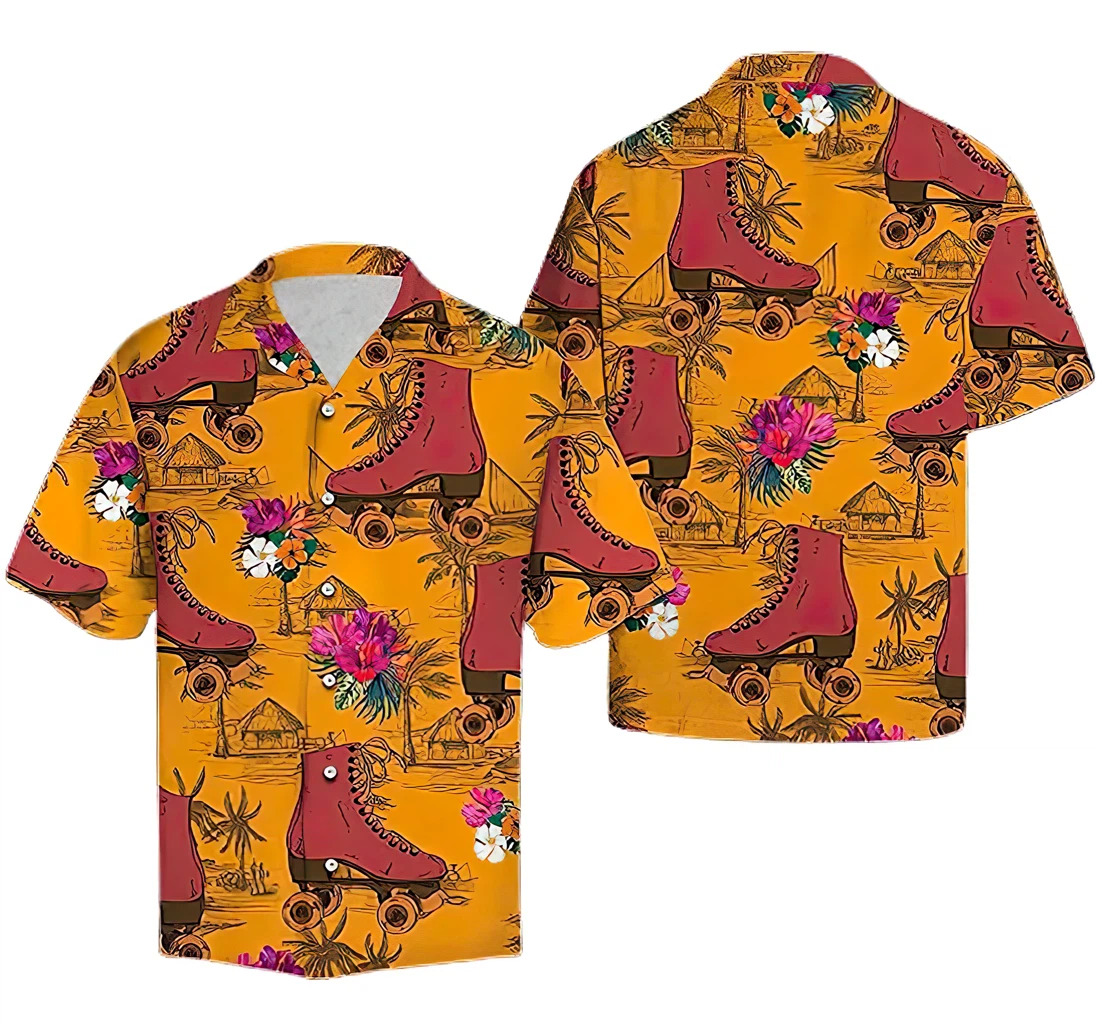 Personalized Roller Skating Flowers Hawaiin Cotton Pocket Summer Holiday Vacation Hawaiian Shirt, Button Up Aloha Shirt For Men, Women