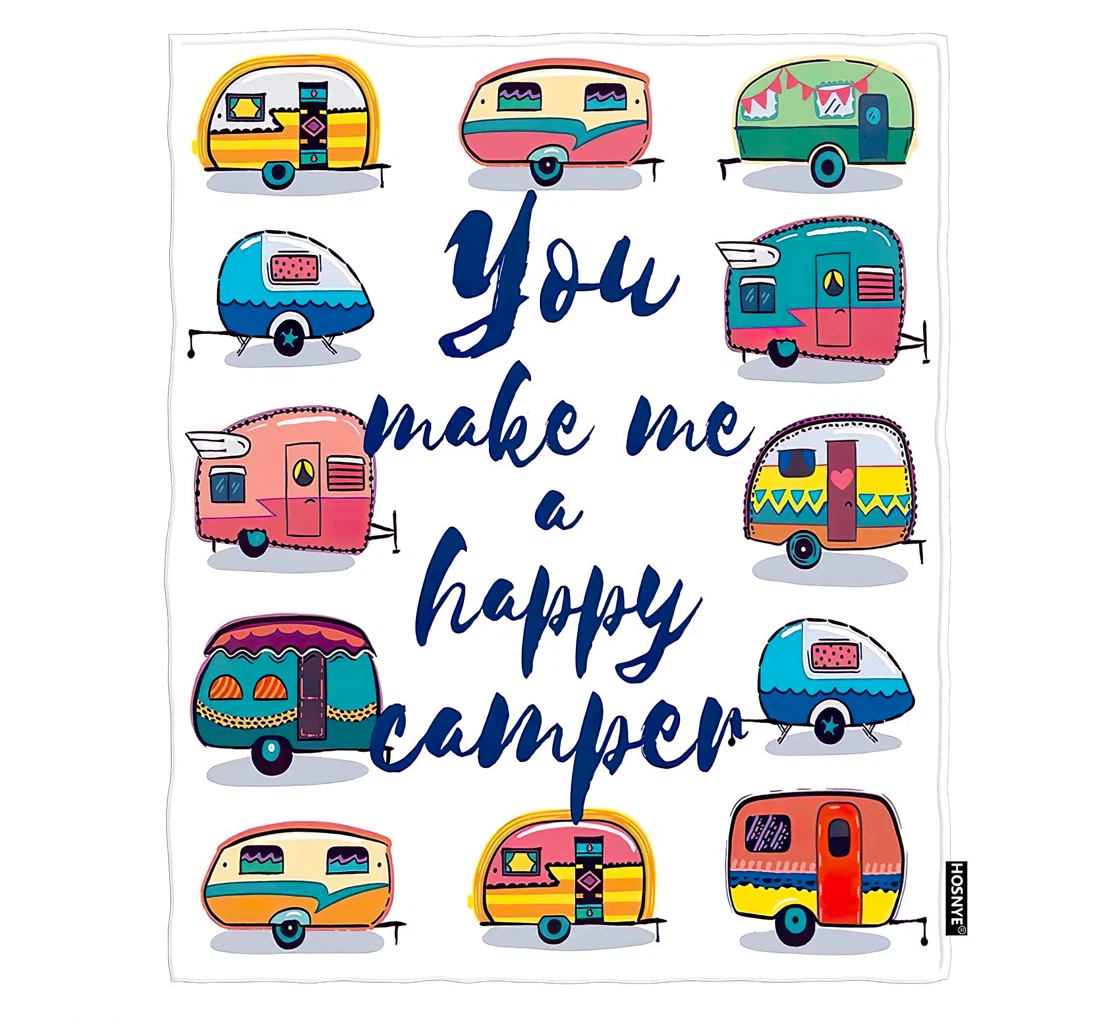 Throw Blanket, Quilt - Happy Camper Baby Kids You Make Me A Happy Camper Card Car Sherpa Fleece