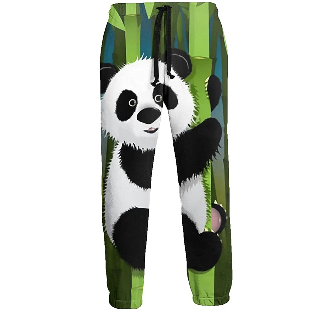 Personalized Bamboo Fores Panda Loose Long Sweatpants, Joggers Pants With Drawstring For Men, Women