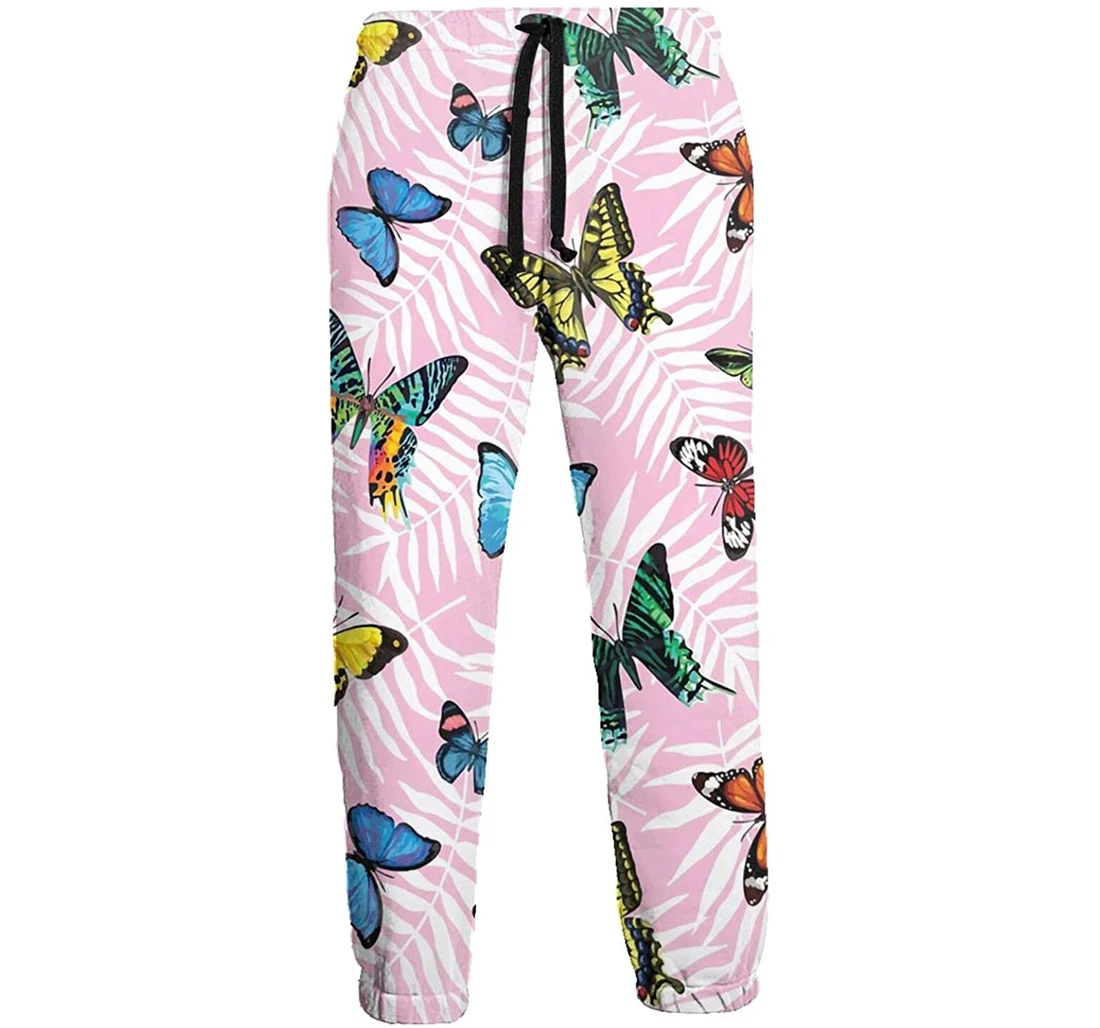 Personalized Flying Colorful Butterflies Lightweight Workout Athletic Sweatpants, Joggers Pants With Drawstring For Men, Women