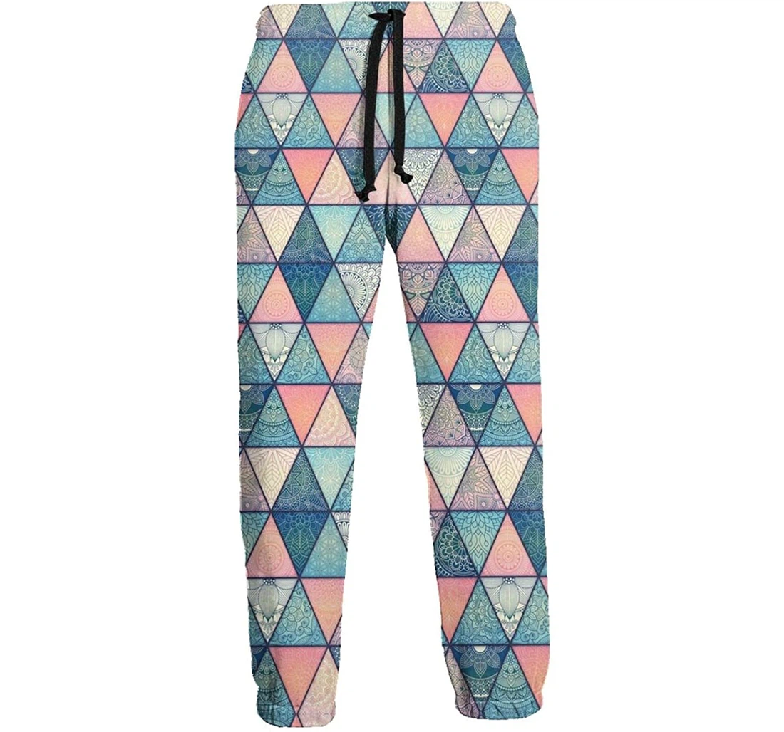 Personalized Blue Pink Mandala Lightweight Workout Athletic Sweatpants, Joggers Pants With Drawstring For Men, Women
