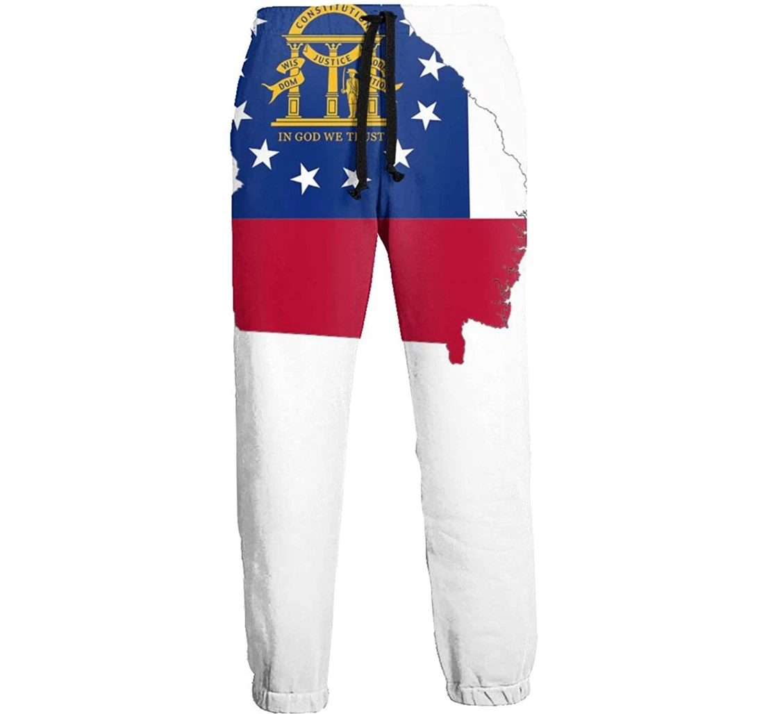 Personalized Flag Map Of Georgia State Menâ€s Soft Pant Waist Sweatpants, Joggers Pants With Drawstring For Men, Women