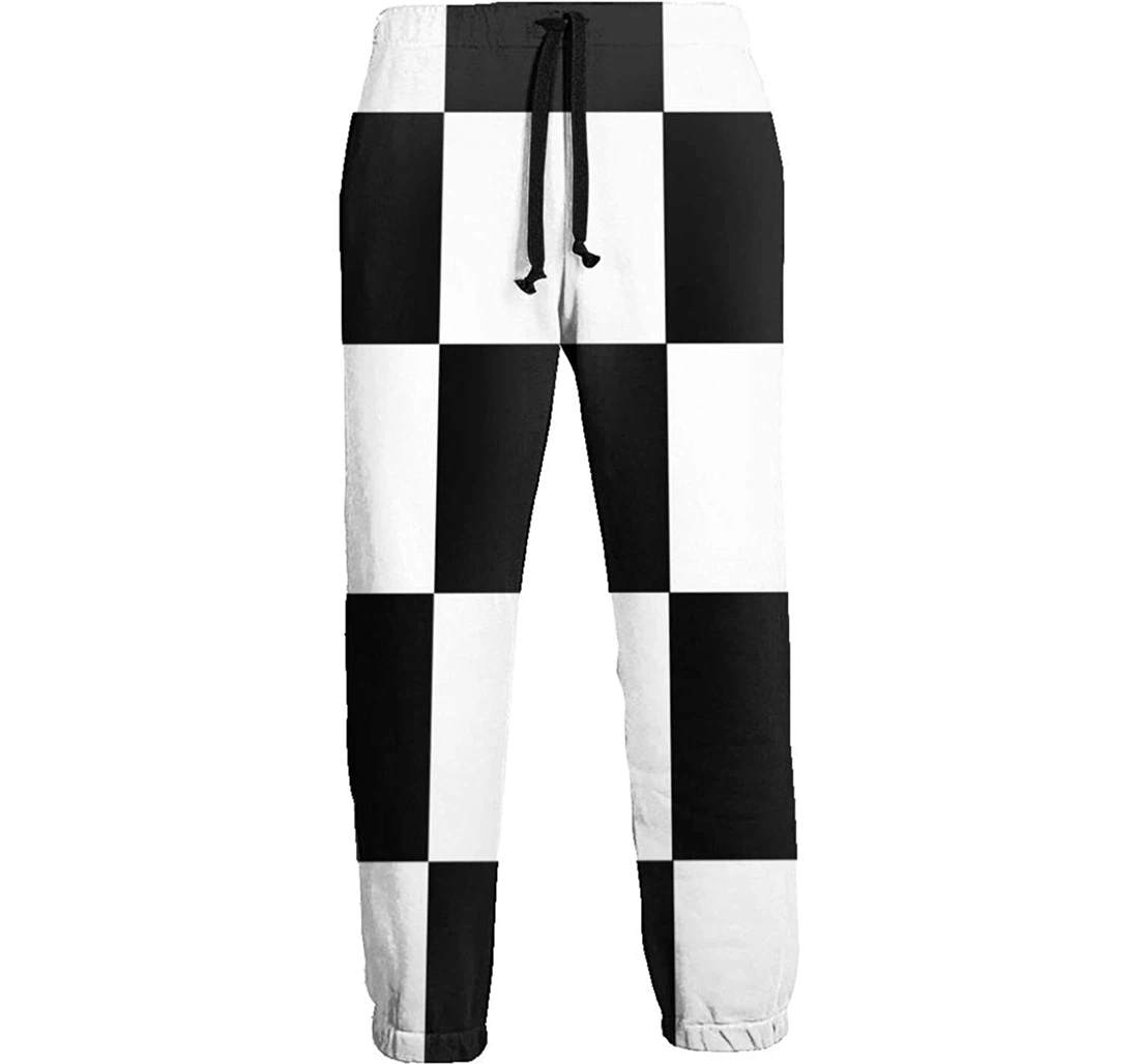 Personalized Chess Board Black And White Casual Sweatpants, Joggers Pants With Drawstring For Men, Women