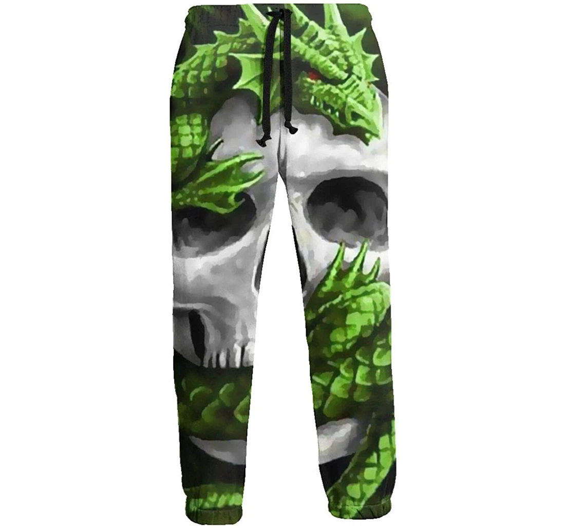 Personalized Green Dragon Skull Menâ€s Soft Pant Waist Sweatpants, Joggers Pants With Drawstring For Men, Women